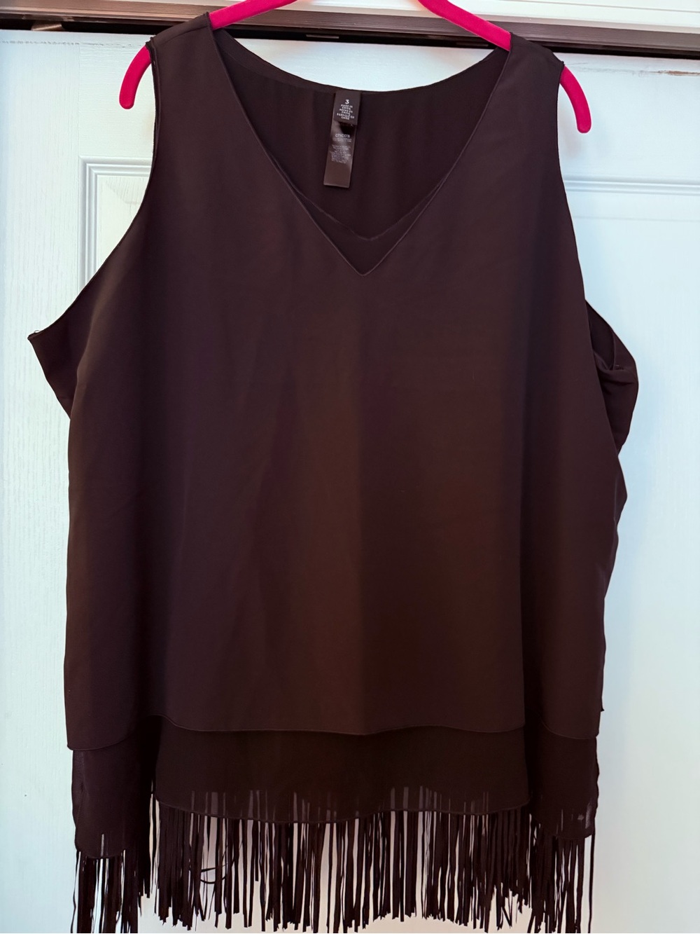 Black Label Chico’s Sleeveless Fringe Hem Women's Top - Black